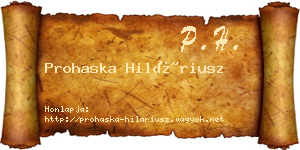 Prohaska Hiláriusz névjegykártya